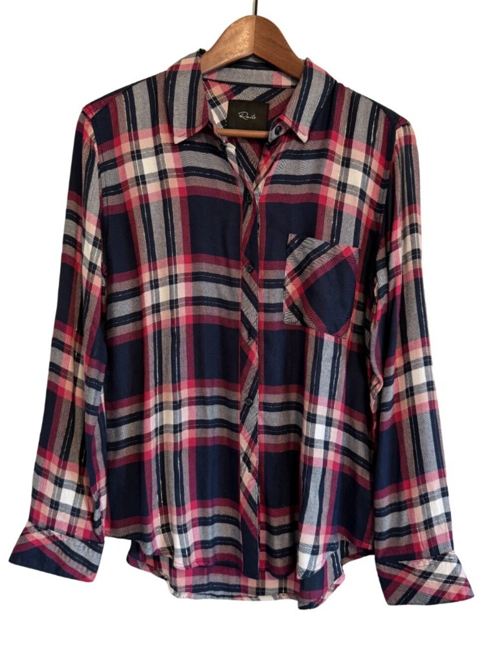 Rails Hunter Fuchsia Pink Navy Metallic Plaid Button Down Shirt Size S - Picture 7 of 8